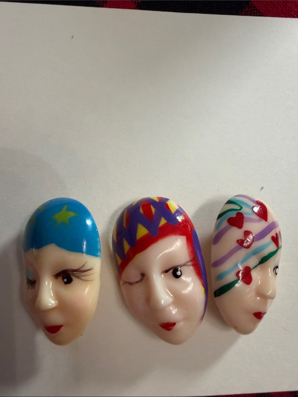 Vintage Colorful Decorative Face Pins - Set of 3